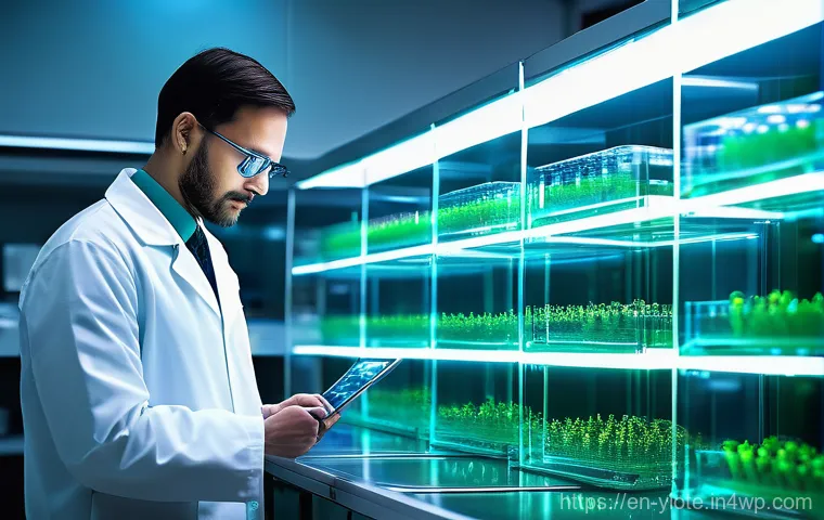 바이오컴퓨팅 기술의 활용에 따른 기대효과 - **Biocomputing Core: DNA as a Living Processor.**
    A highly detailed, cinematic close-up of a fut...