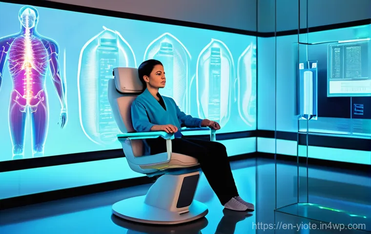 바이오컴퓨팅과 사회적 가치 창출 - **Prompt:** "A serene and futuristic medical diagnostic scene. An adult person, appearing healthy an...