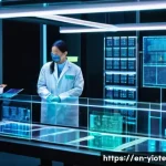 바이오컴퓨팅의 환경적 지속 가능성 연구 - A futuristic bio-computing laboratory scene showcasing advanced DNA and protein-based computing devi...