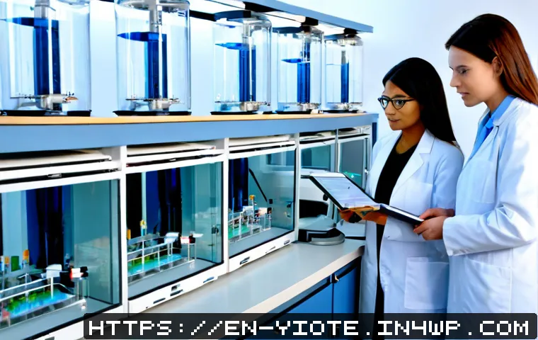 Home 13 바이오컴퓨팅 기술의 도전과제 - Photorealistic biotechnology research lab, a diverse team of scientists in clean white lab coats stu...